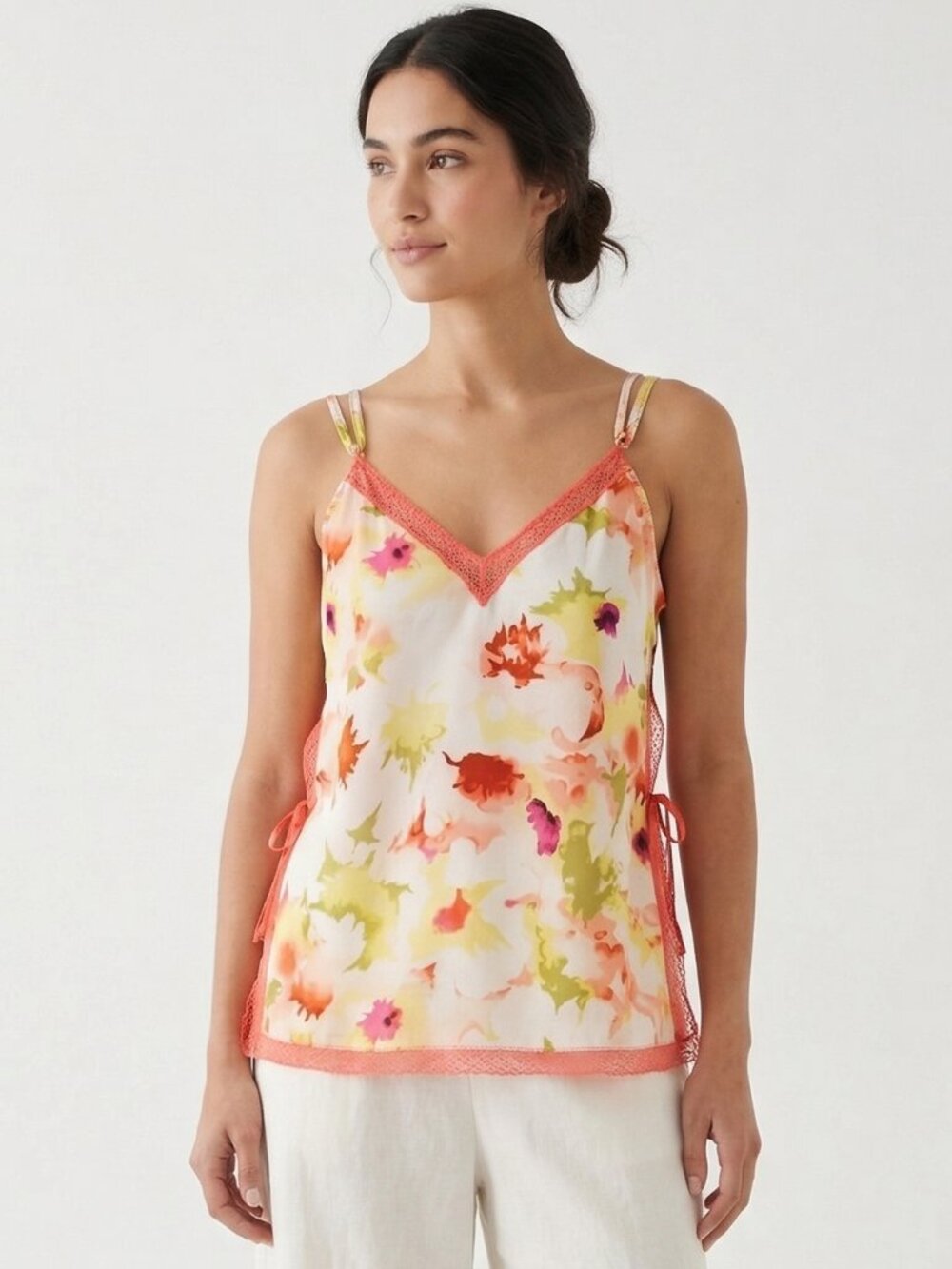 Gilligan & O'Malley Tank Top Pink Floral Lace Boho Coquette Festival Sumer XL